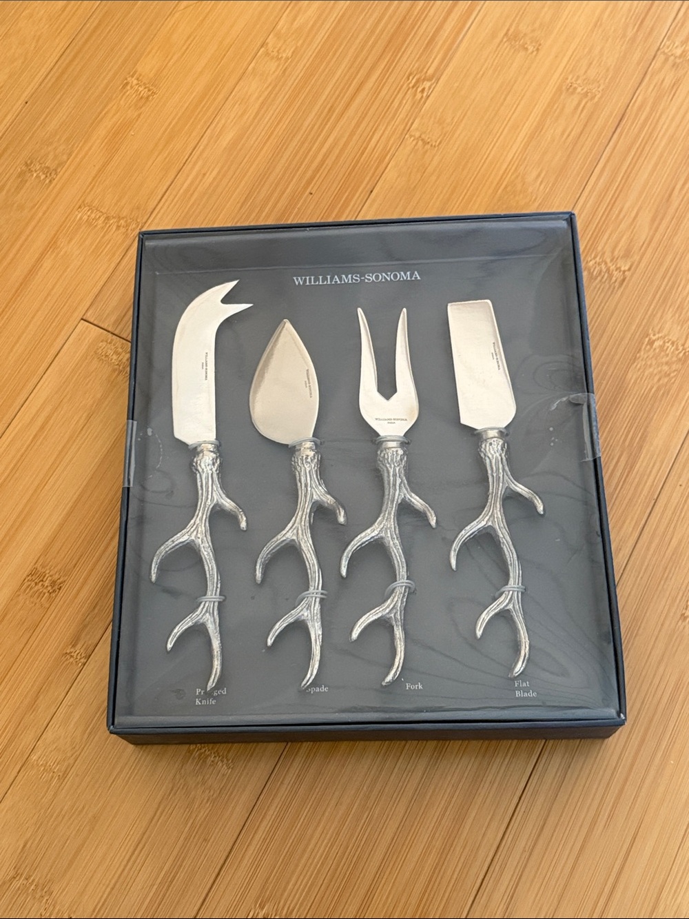 Williams Sonoma Silver Antler-Handle Four-Piece Cheese Set